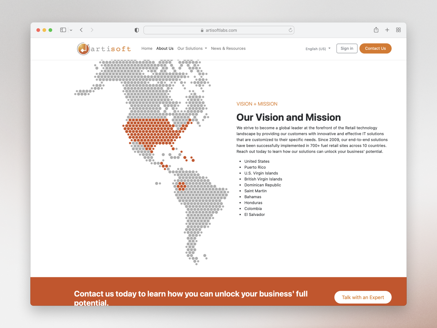 Artisoft Labs new website, desktop