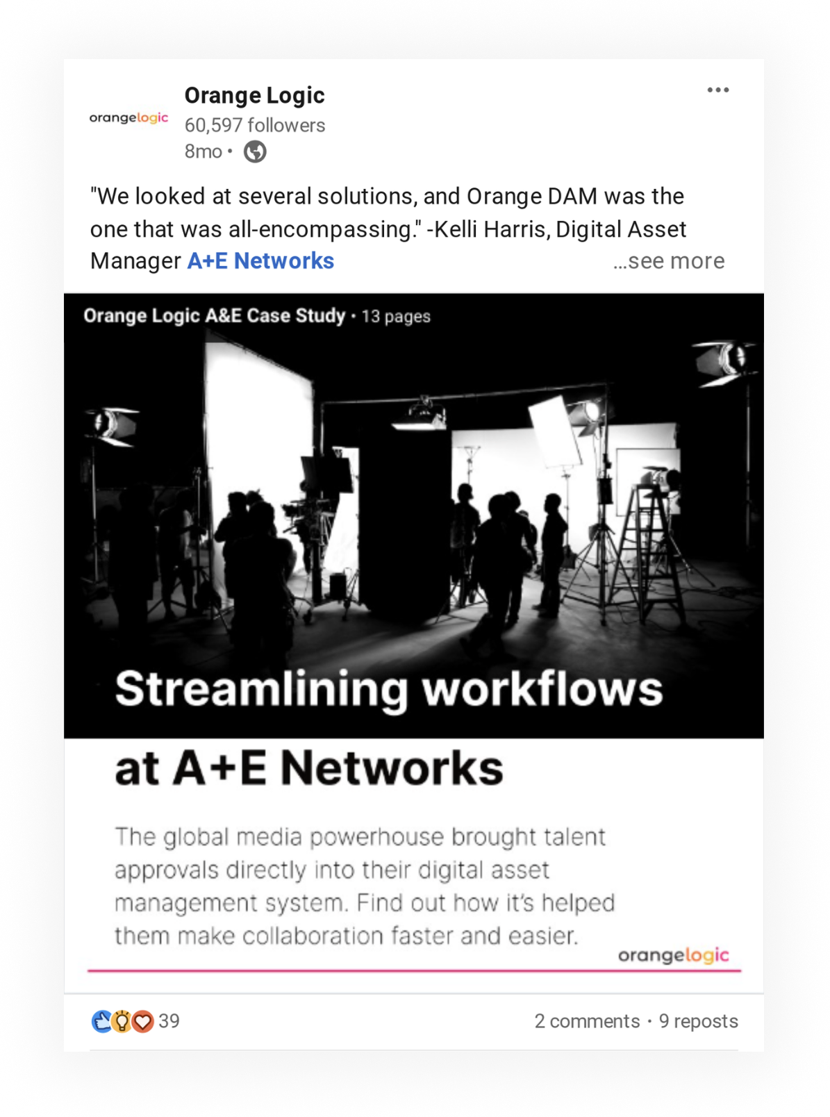 Orange Logic LinkedIn feature post