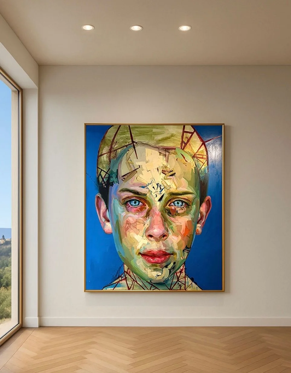 Justin Bower &mdash; &ldquo;Blue Boy&rdquo;
Oil on canvas &mdash; as seen in Landman on Paramount+

Energetic. Cinematic. Monumental.
Seen on screen in Landman (Paramount+), this contemporary portrait painting by Justin Bower shows how a single work 