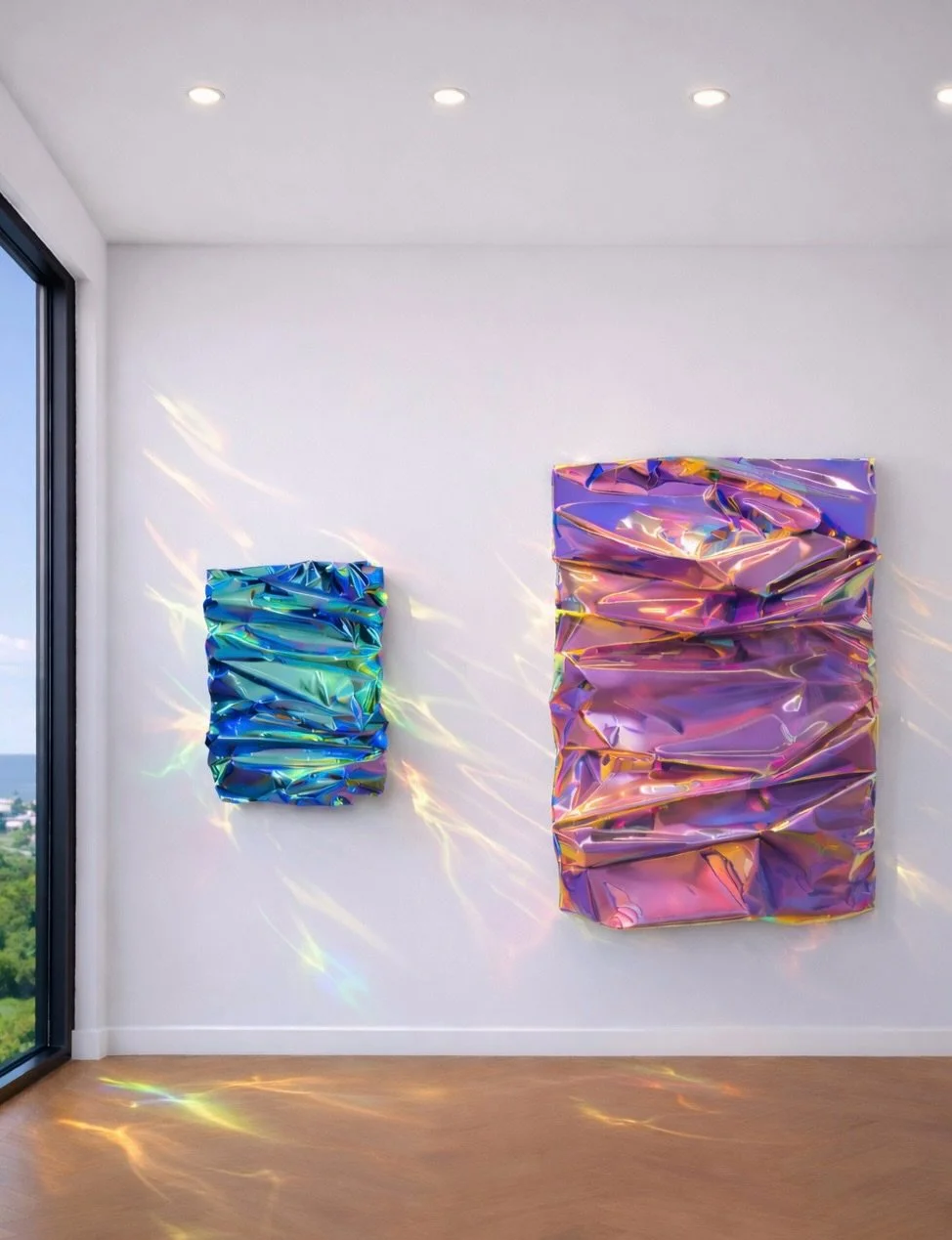Sali Muller &mdash; &ldquo;Spectra&rdquo;
Ultra Contemporary Art I Conceptual Sculpture

Controlled, minimal form&mdash;maximum optical activity. &ldquo;Spectra&rdquo; is built from tightly folded, iridescent film that holds light like a prism. The s