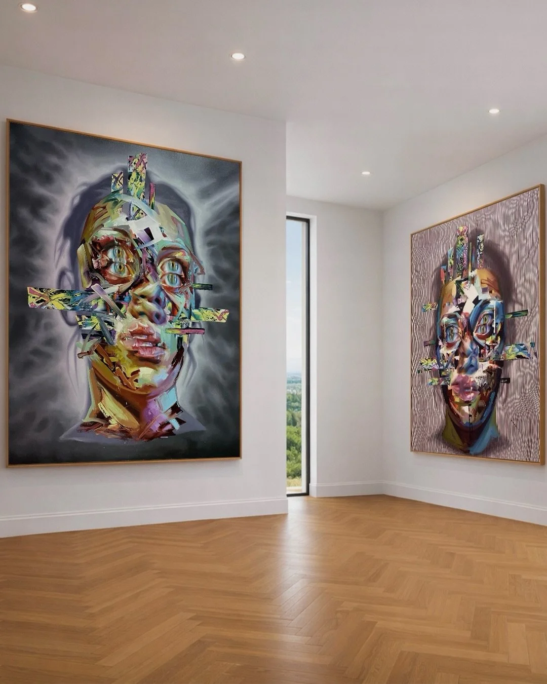 Justin Bower &mdash; Magician
Oil on canvas | 180x150cm

This striking contemporary painting by Justin Bower exemplifies the tension between classical portraiture and digital-age fragmentation. Built from layered brushwork, luminous colour fields, an