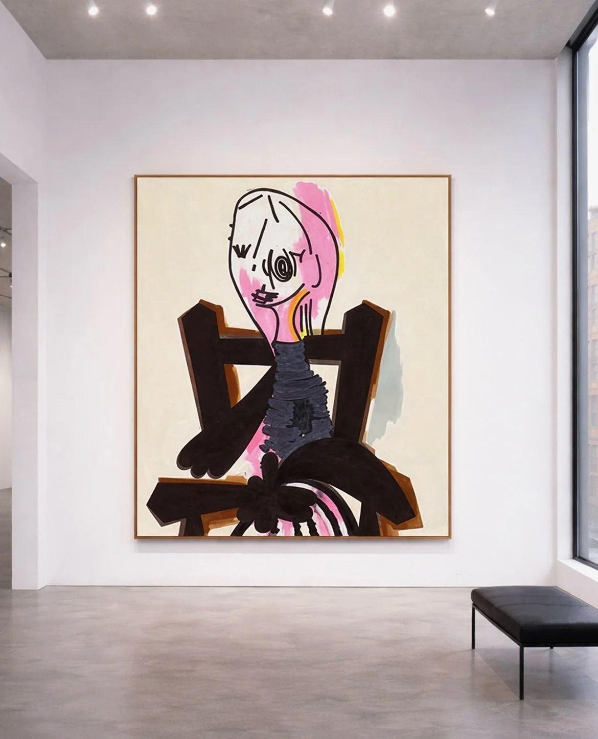John Millei &mdash; Woman in a Chair 
From gallery wall to contemporary collector&rsquo;s home to artist&rsquo;s studio.

This carousel traces one large-scale contemporary oil on canvas painting across three distinct settings: first in the gallery, t