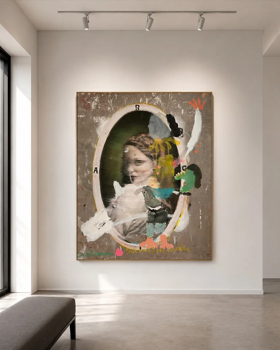 In this large-scale oil painting by German contemporary artist Mike MacKeldey, classical portraiture meets a raw, almost cinematic surface language. The work carries an echo of the Old Masters &mdash; not through imitation, but through its sense of d