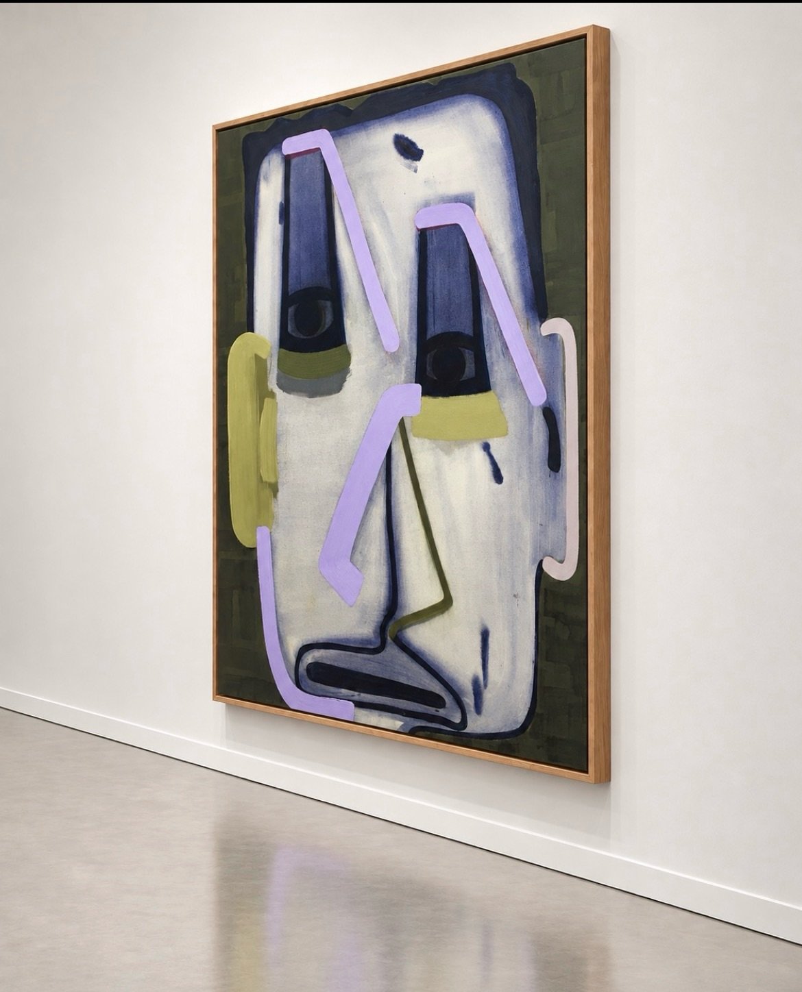 John Millei &mdash; &ldquo;Self-Portrait&rdquo;
Oil on canvas, 180 &times; 150 cm.

A face held together by colour, contour and the weight of a gaze.

In &ldquo;Self-Portrait&rdquo;, pale lavender strokes trace the architecture of a face against a de