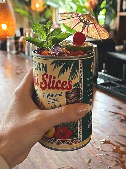Smooth rounded rim of pineapple tin can cocktail cup for comfortable sipping
