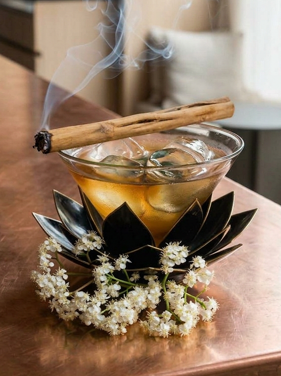 Lotus Flower Cocktail Glass Black