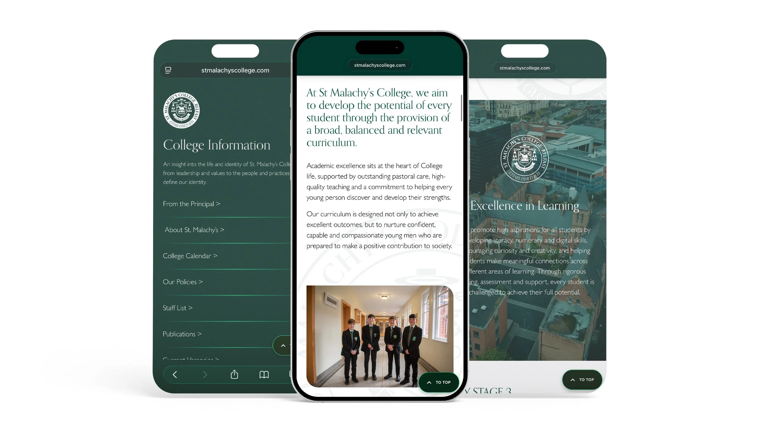 A showcase of pages featured in St Malachy's College Belfast new Website by PRMT Marketing