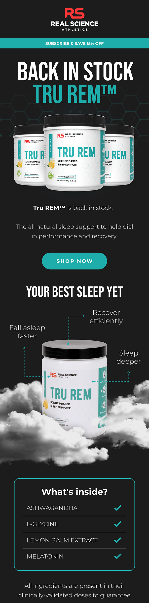 Email design example for a supplements brand