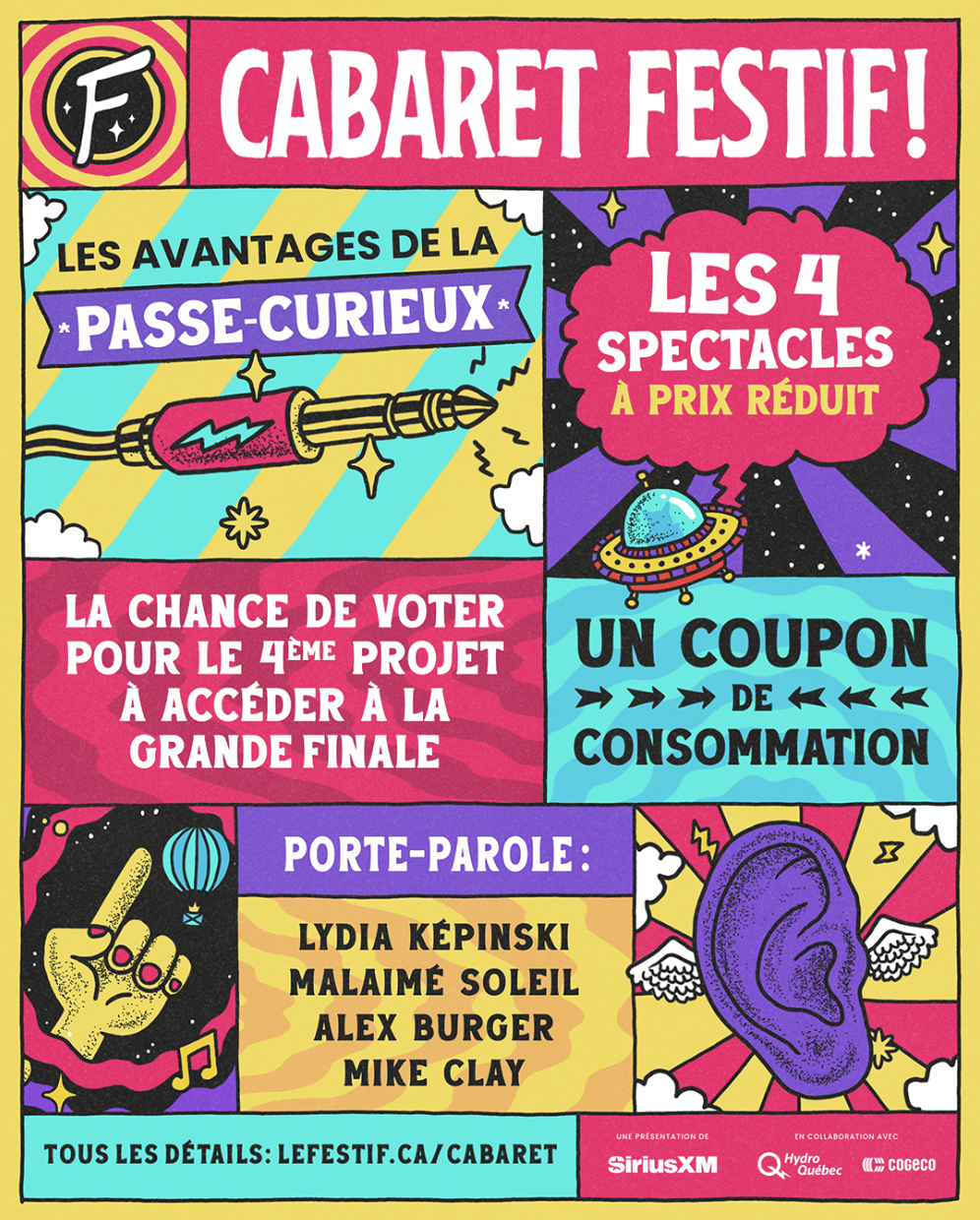 PRÉVENTE EXCLUSIVE DE LA PASSE-CURIEUX : LE CABARET FESTIF! DÉVOILE LES DATES DE PERFORMANCE DES PORTE-PAROLE