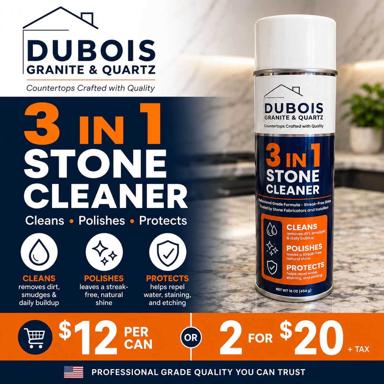Professional 3-in-1 Stone Cleaner for Granite, Quartz &amp; Natural Stone Available