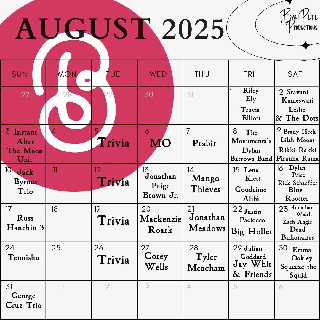 Is it just us or did July fly by??? Come catch a show or two in August, they are all free entry 😎🤩😎

Swipe for a few July gems from @sayless_brass @nucleustrio and @stonebrookband