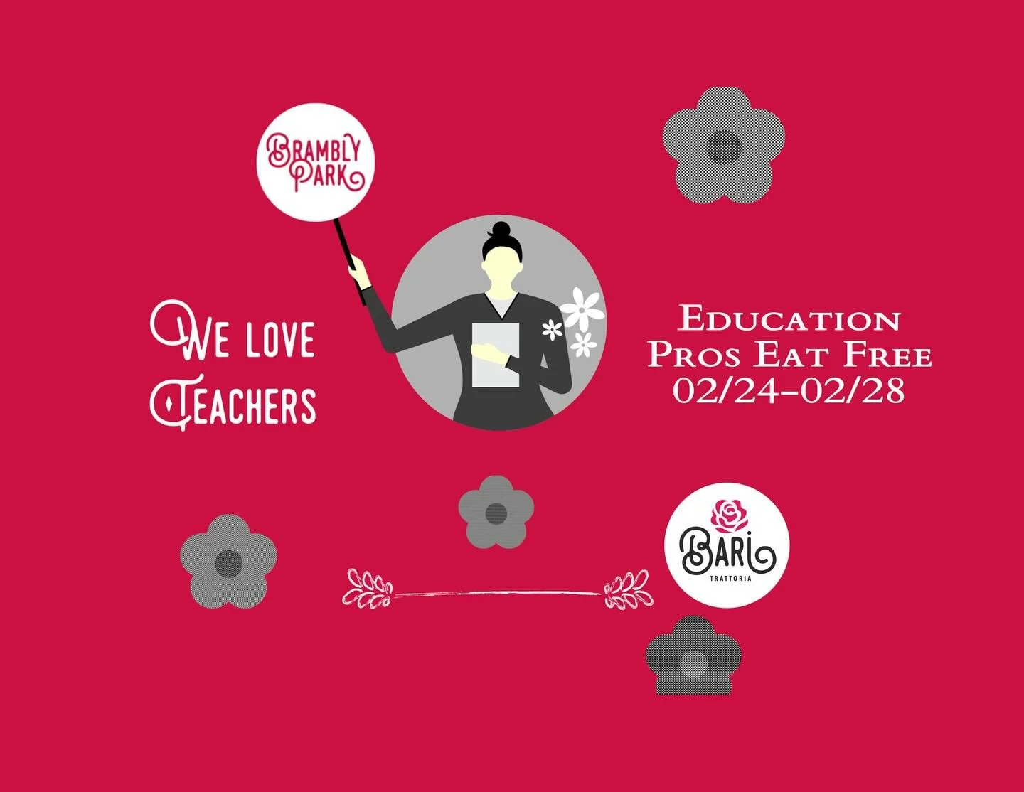 This week for our Eat Free series, we wanted to thank Education Professionals for all that they do! 📚🍎 Stop by Brambly from now until this Sunday, 03/01 and receive a free food item by showing proof of employment! Reservations are recommended!! 

#