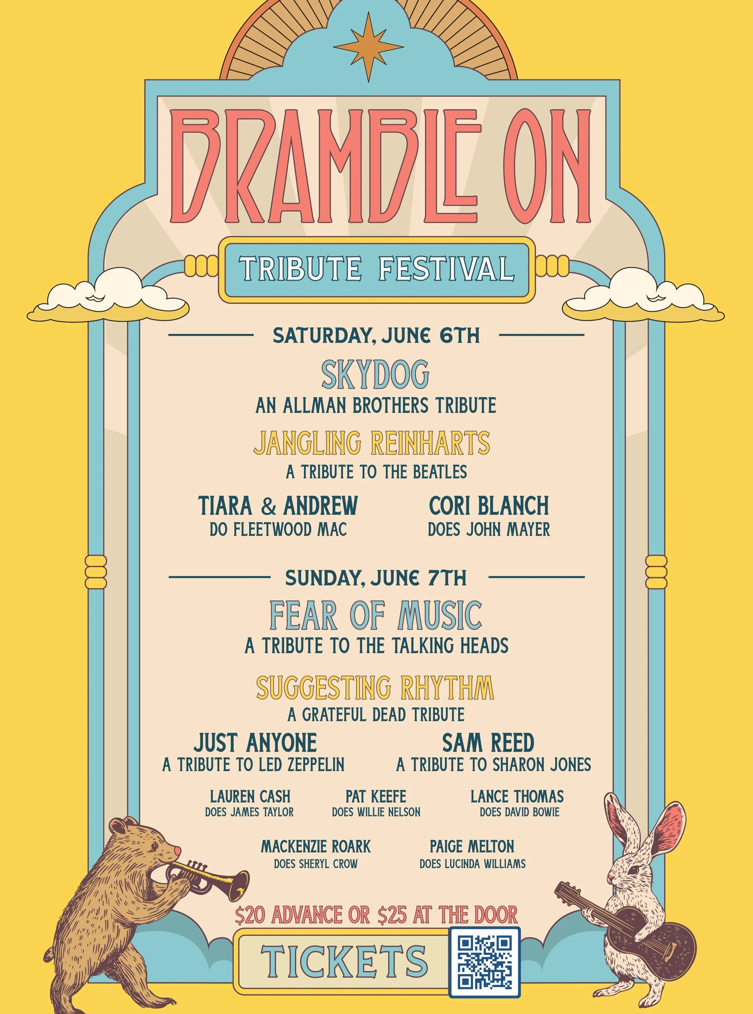 Just under two weeks until the 2nd Annual Bramble On Tribute Fest. Get Tickets now! Ticket Link in Bio!

@longdrink @skydogtribute @fearofmusicrva @suggestingrhythmband @janglingreinharts @_laurencash @kat_peefe @tiaranandrew @soulegacymusic @lancepl