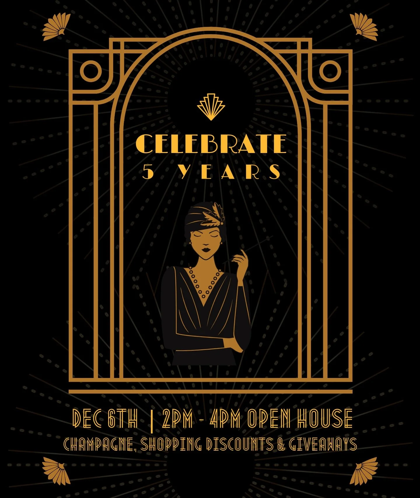 🥂Pop the champagne 🍾 We are celebrating 5 fabulous years at The Current! 
Join us December 6th from 2-4pm for an open house filled with bubbles, shopping discounts, giveaways and a little roaring 20s flair! We are so grateful for our incredible cli