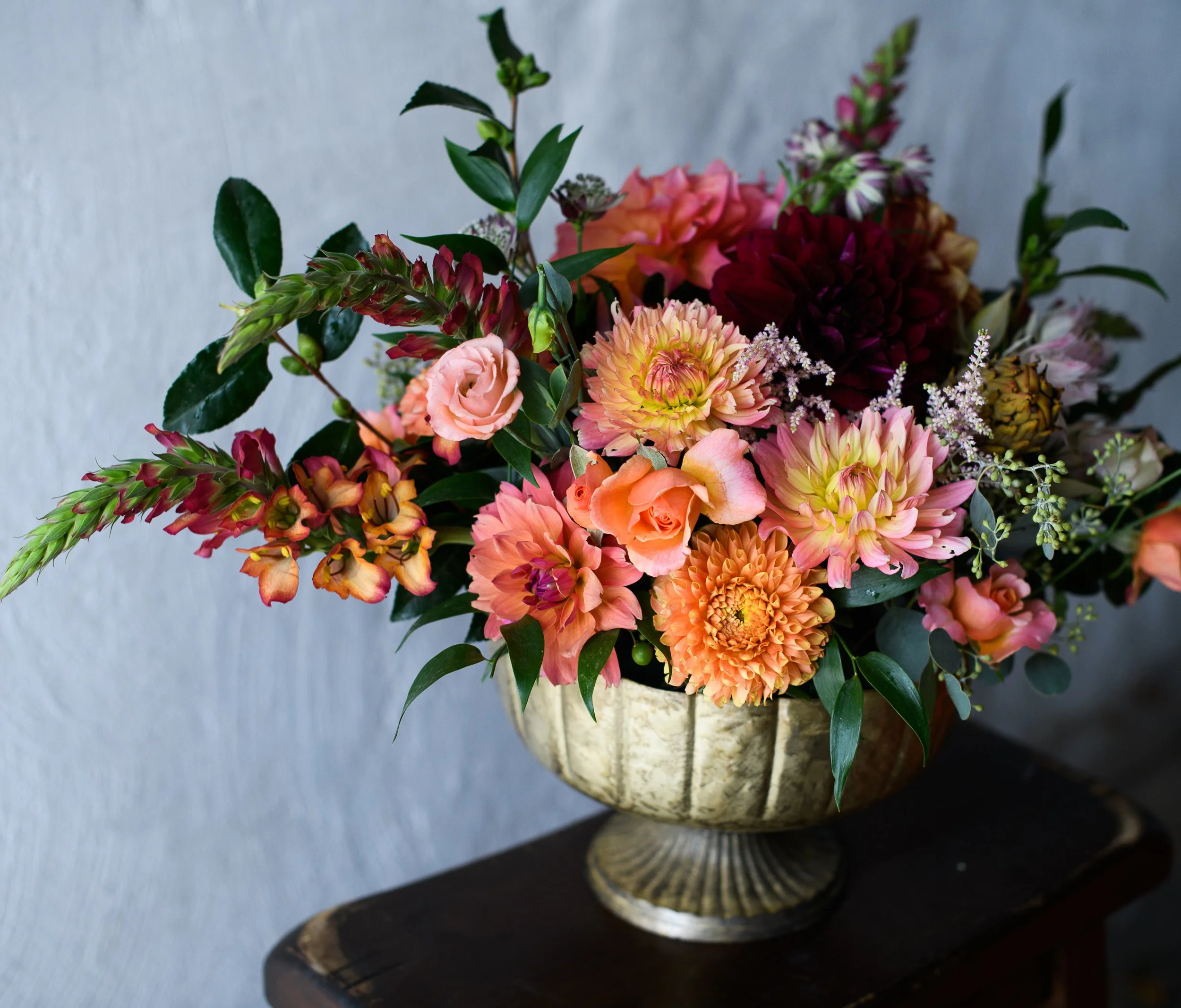 Large centrepiece featuring local dahlias $100