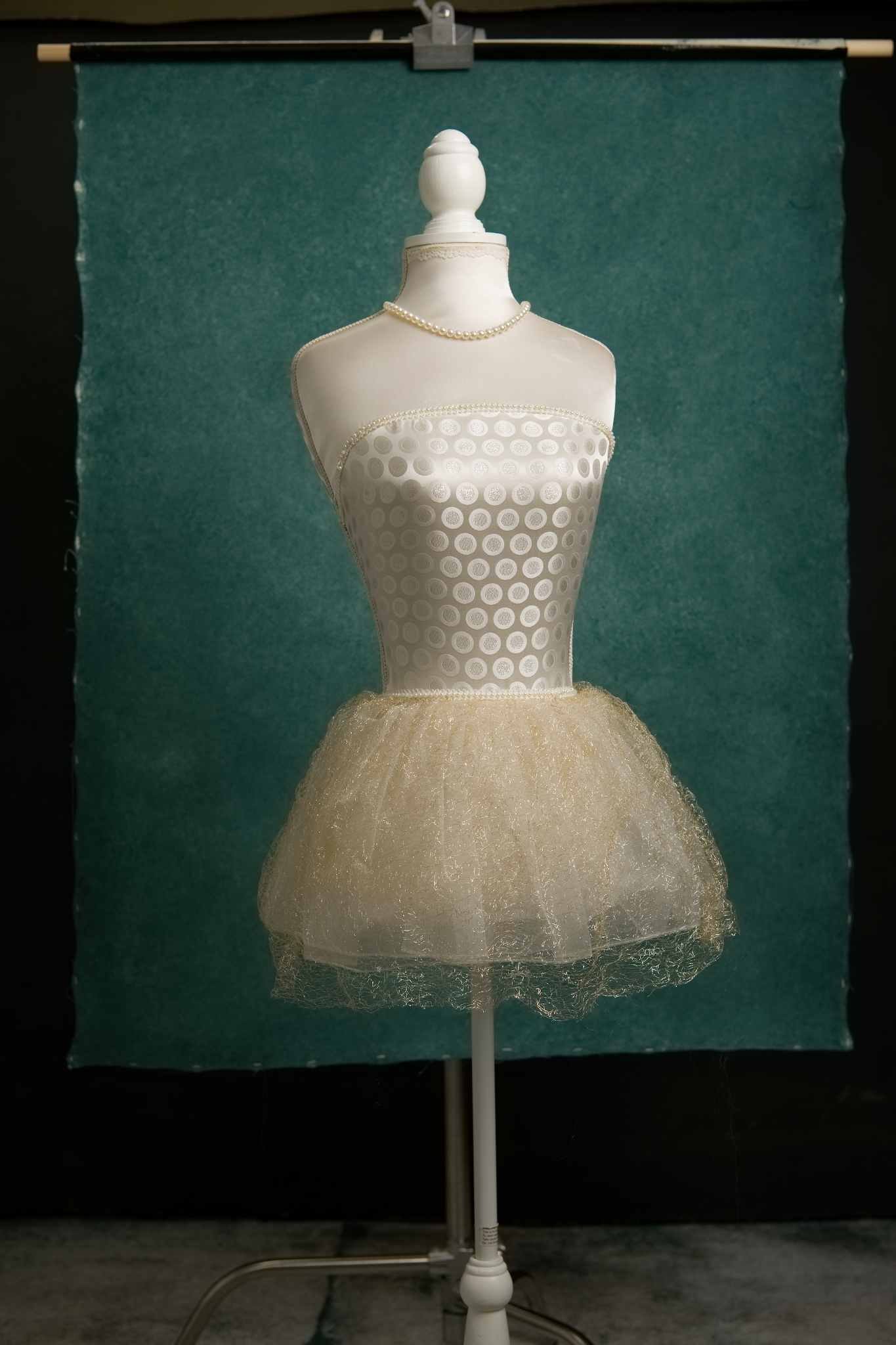 Sage green hand painted canvas photography backdrop 100x135cm - dress form styled shot