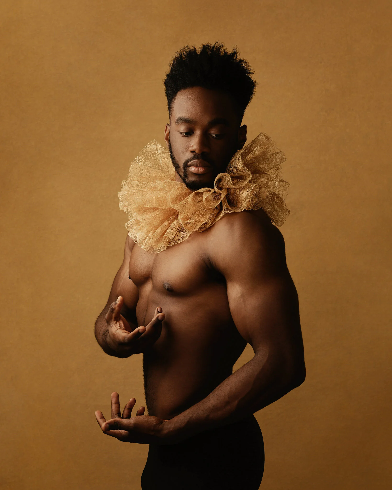 Backdrops for art photography. Yellow canvas texturised backdrop featuring male model.