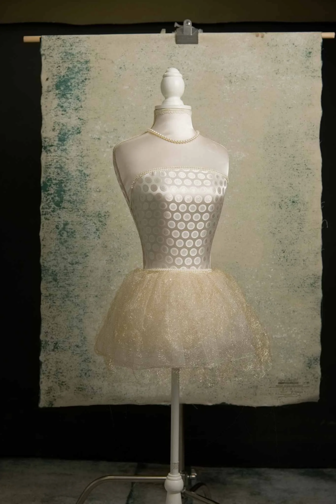 Sage green hand painted canvas photography backdrop 100x135cm - full length styled shot