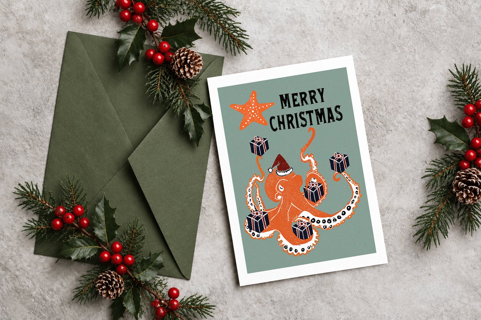 Christmas Octopus Card