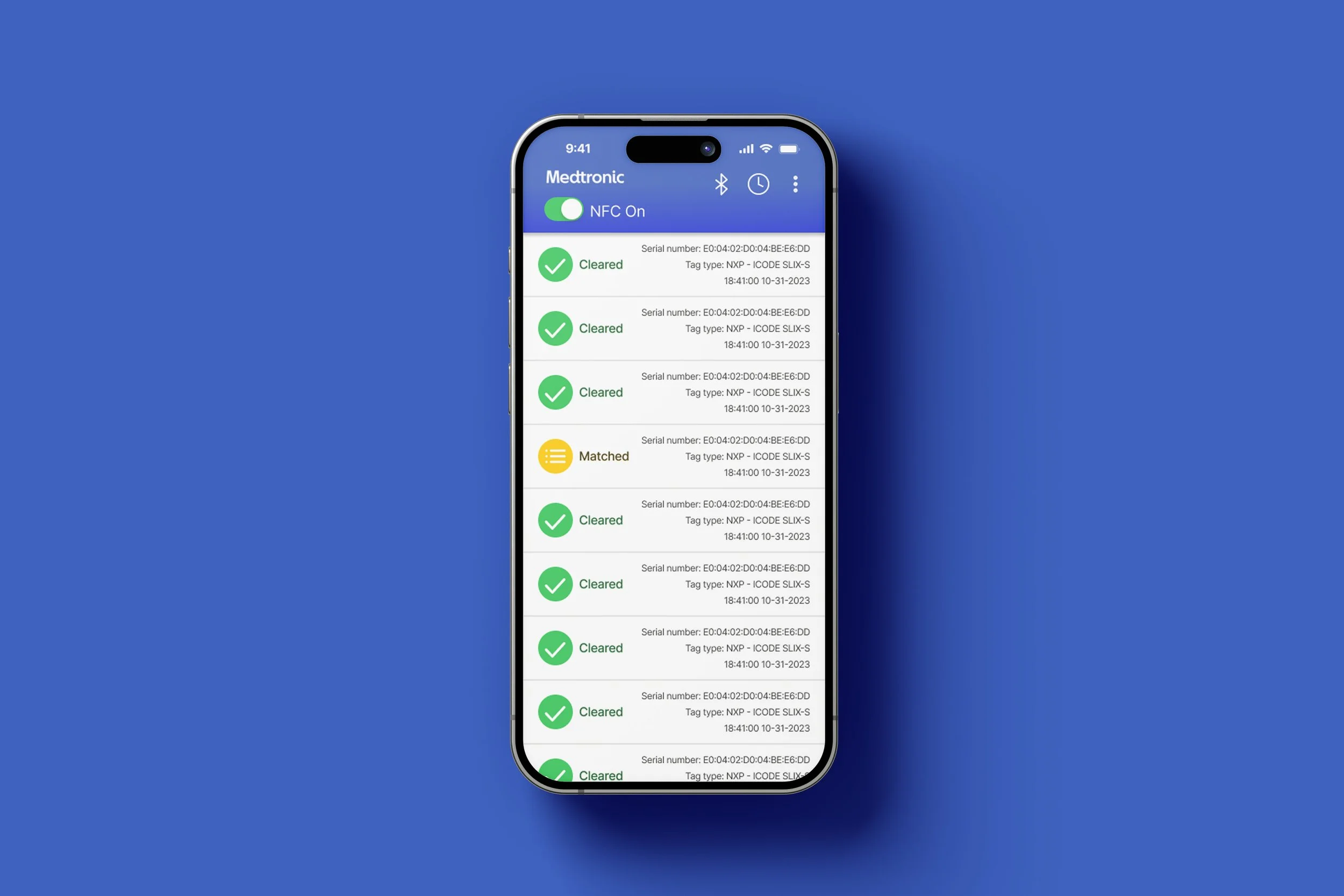 An image of the completed Medtronic NFC reader app