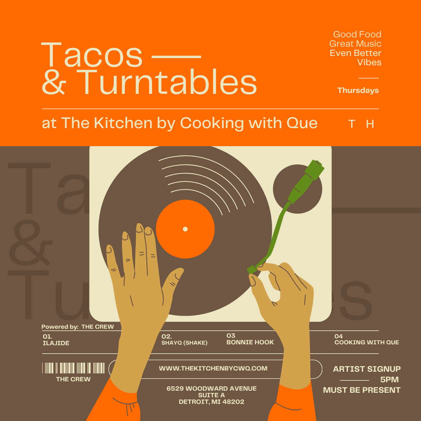 Tacos and Turntables event inspiration from The Kitchen by Cooking with Que in Detroit