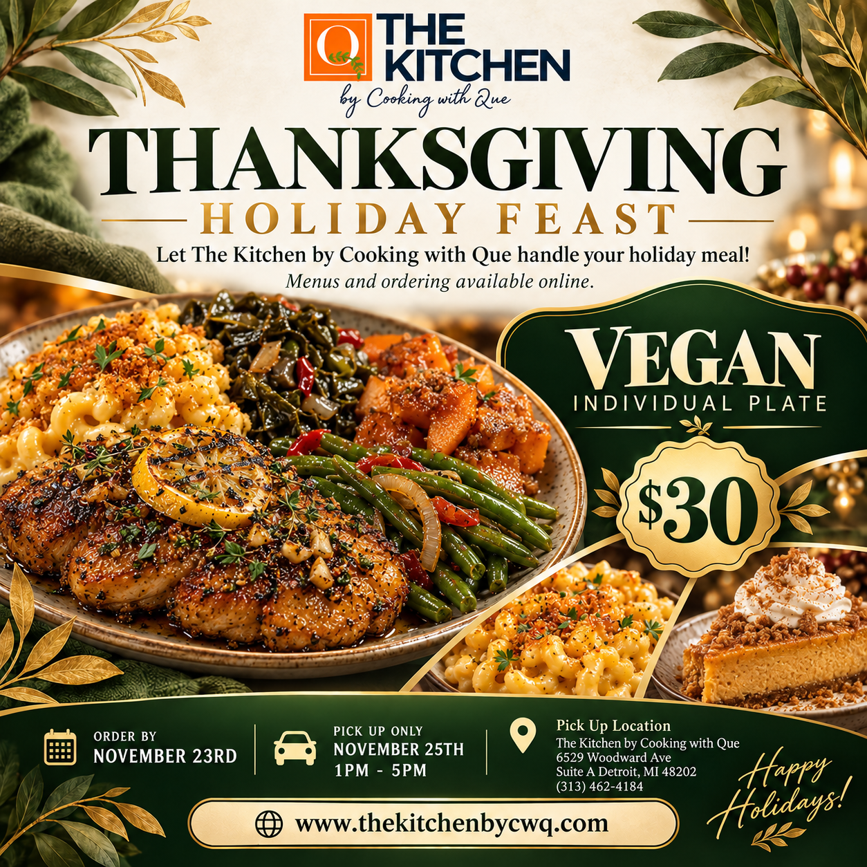 Vegan Individual Plate - Thanksgiving Holiday Feast