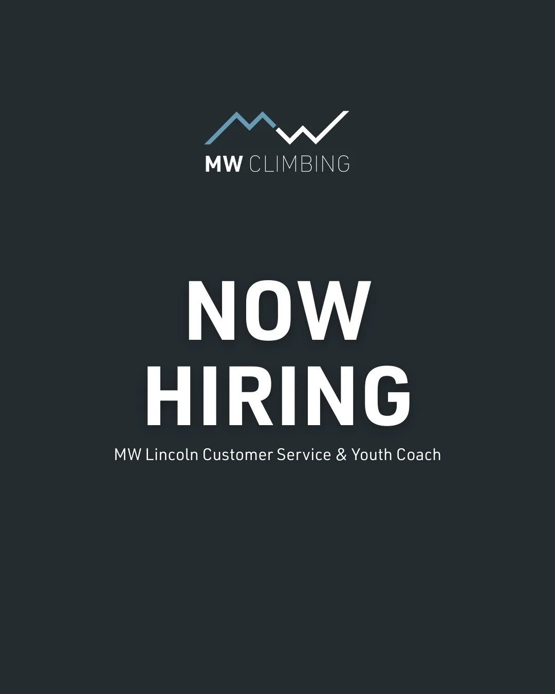 MW Lincoln is now hiring for two positions:⁠
⁠
- Customer Service⁠
- Youth Programs Coach⁠
⁠
Visit the link below to apply:⁠
https://www.mwclimbing.com/apply
