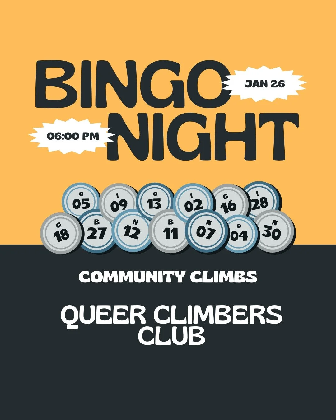 Join us at this month's Queer Climbers Club (QCC) for Bingo, climbing, and conversation! ⁠
⁠
QCC meets every fourth Monday of each month at both Lincoln and Omaha locations from 6-8pm. Not a member? Let the front desk staff know you are there for QCC