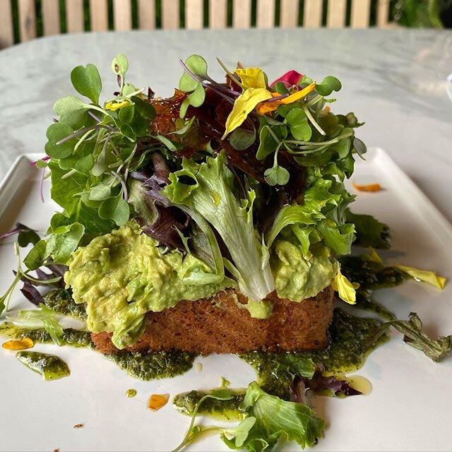 Pesto Avocado Toast / house made pesto &amp; ricotta babka bread / avocado spread / mixed greens / thin dried tomatoes / add an egg to make it perfect 🤩🙃