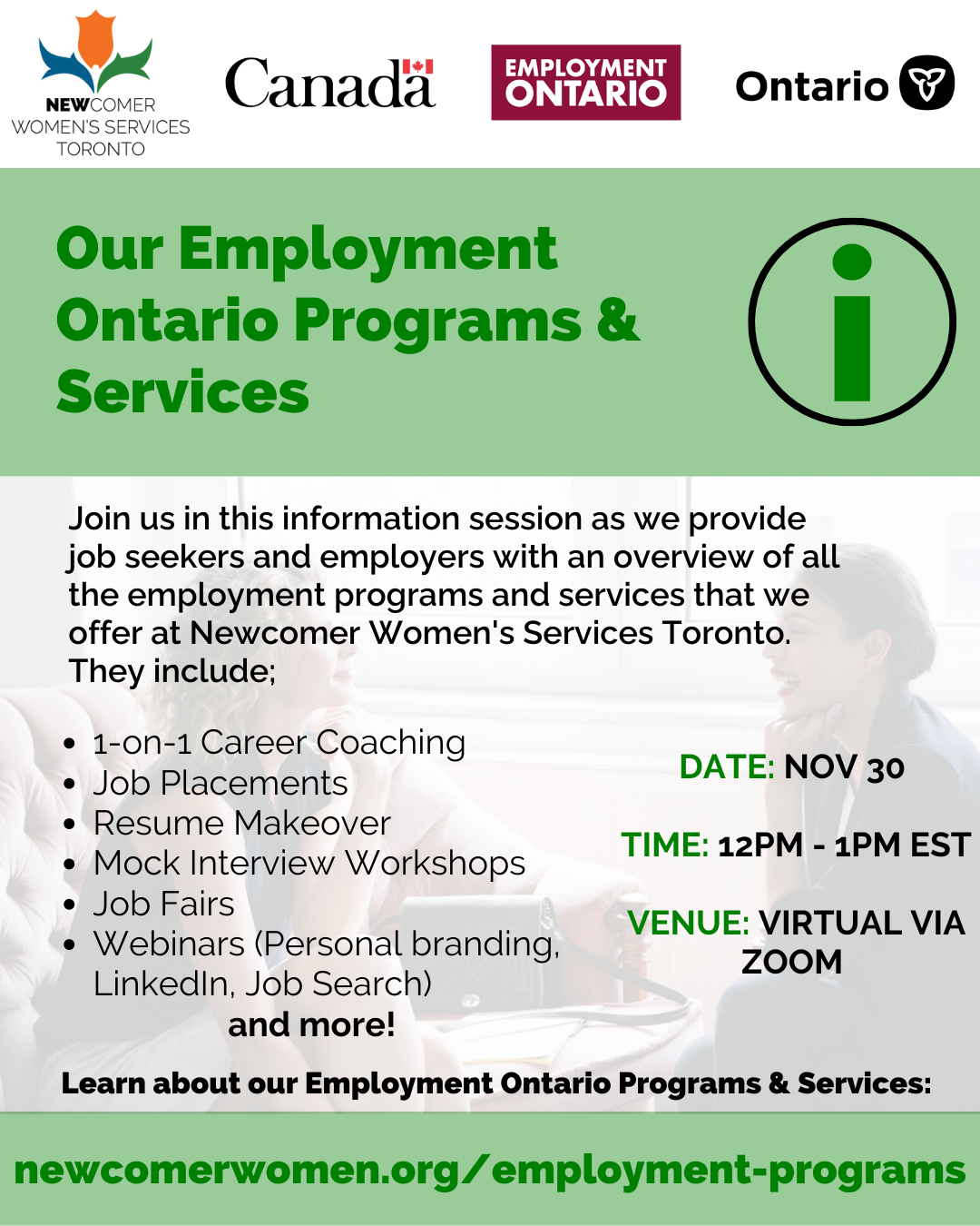 Women's Employment Ontario Information SessionNov 30th