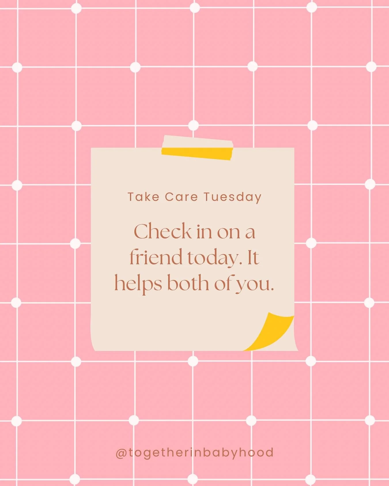 🧡 Take Care Tuesday 🧡

Every Tuesday, we share a gentle reminder that caring for you is caring for your baby, too.

✨ Today&rsquo;s reminder: Check in on a friend today. It helps both of you. 

Let this be your permission slip to pause, breathe, an