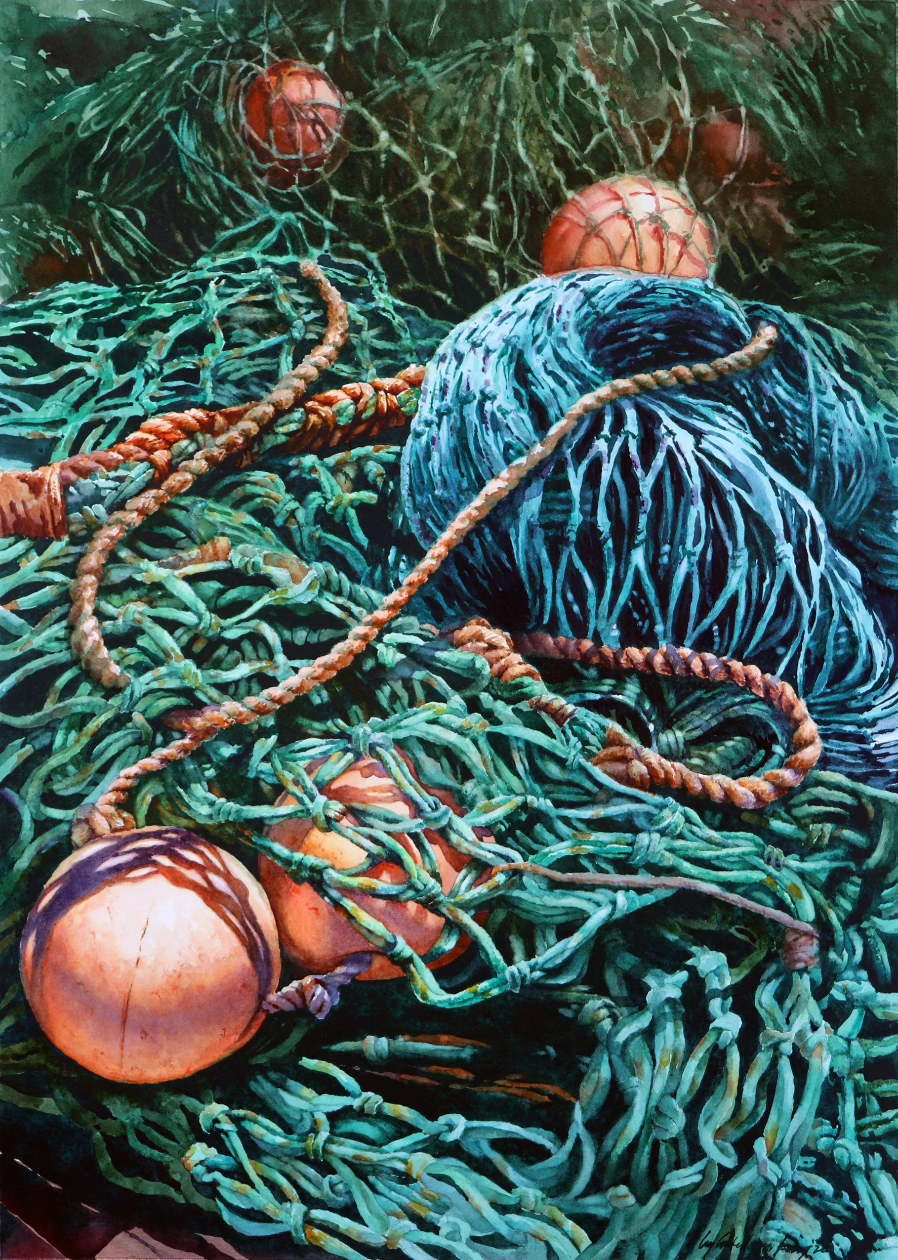  “After the Catch”   Original Watercolor 14” x 20” 