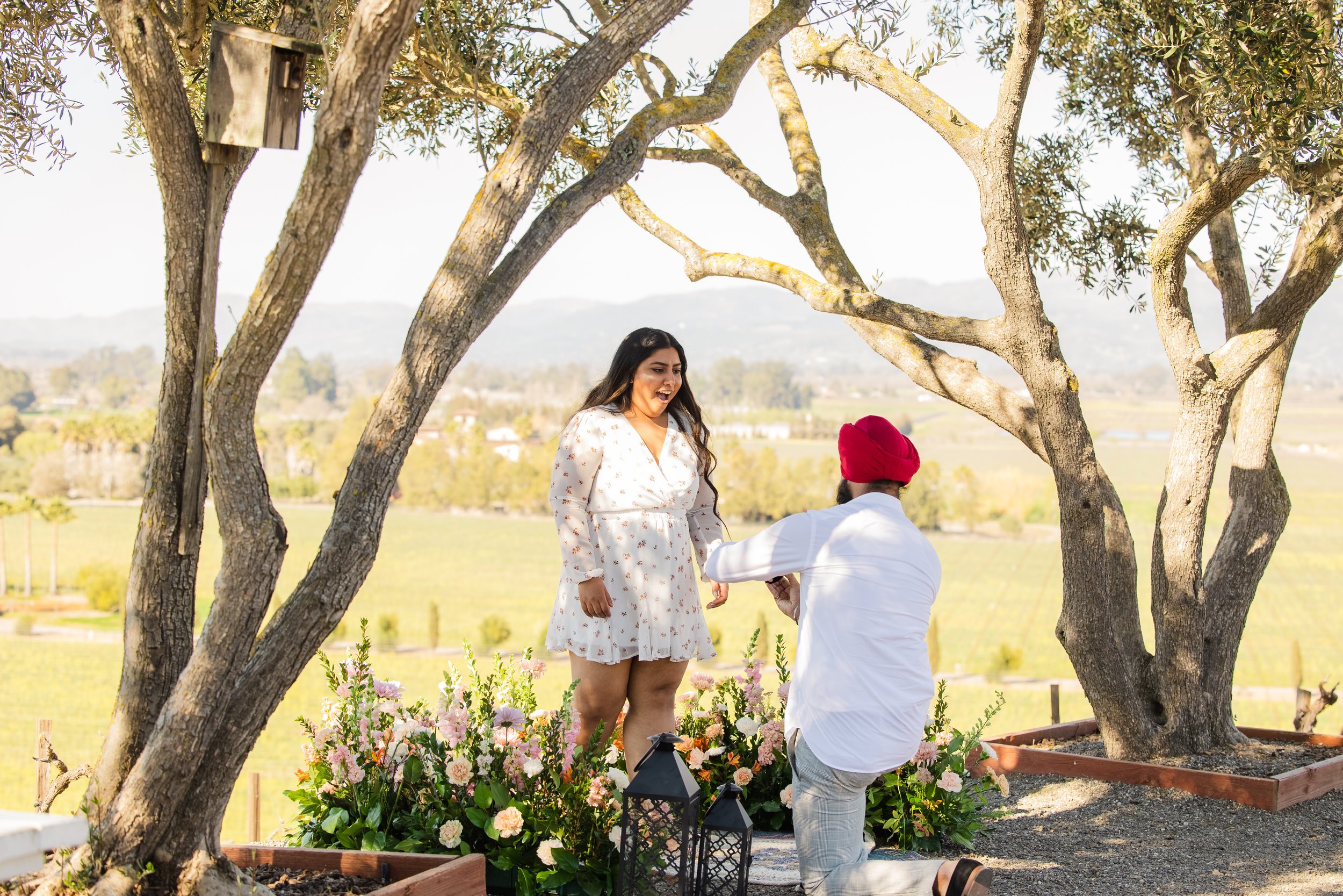 Proposal at Olive Grove at Viansa Sonoma with floral ground arrangement.jpg