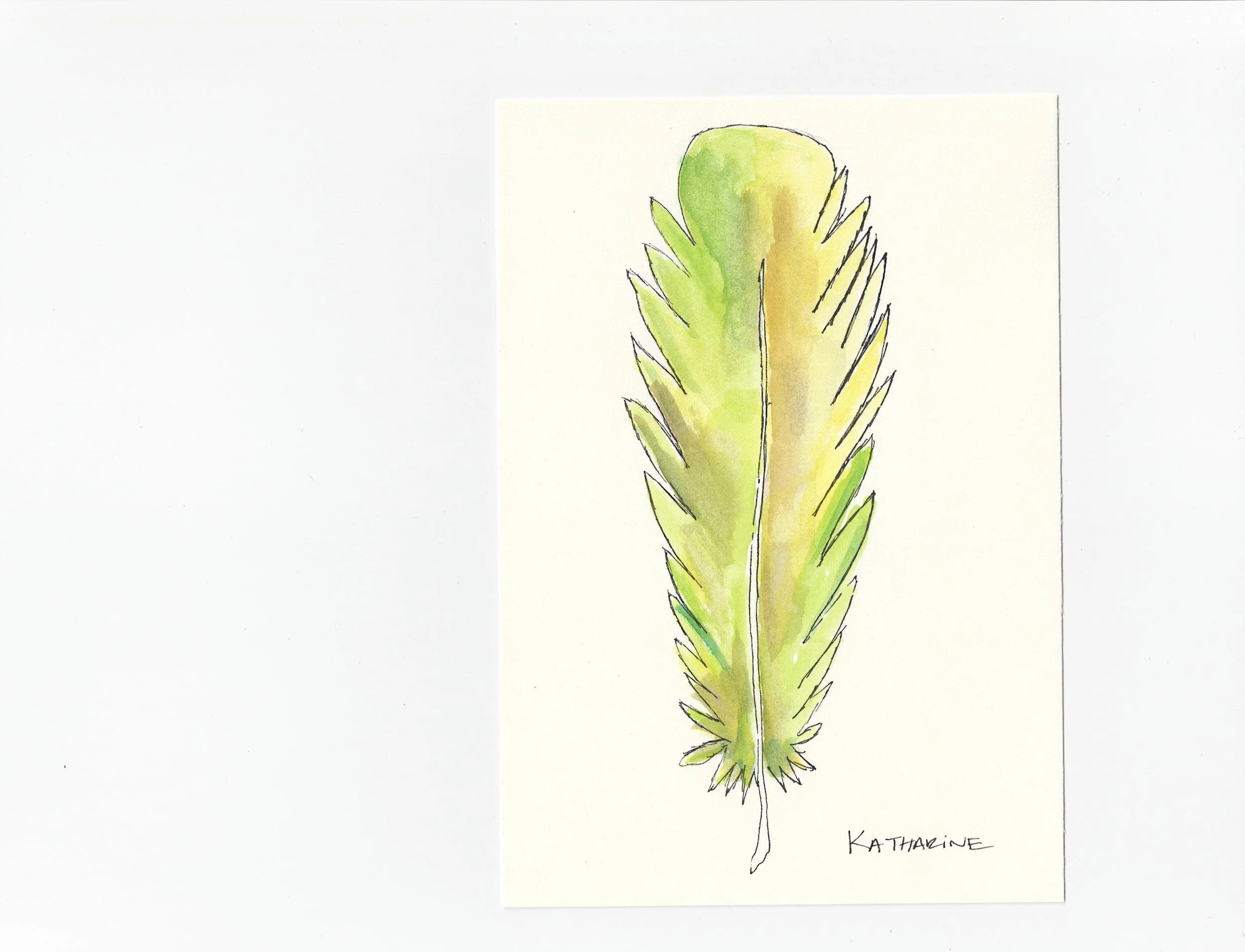 Green and Yellow Watercolor Feather