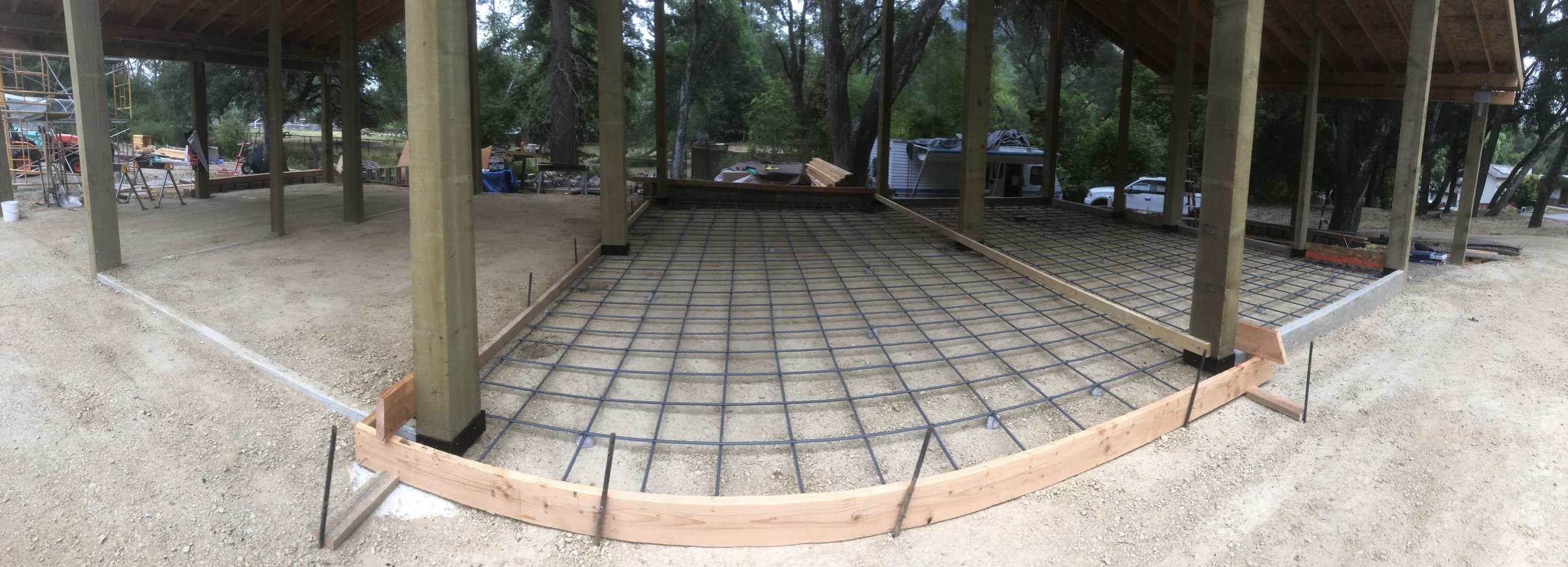 Ready to pump it up! See the black material around the posts. That allows for expansion keeping the concrete from cracking.