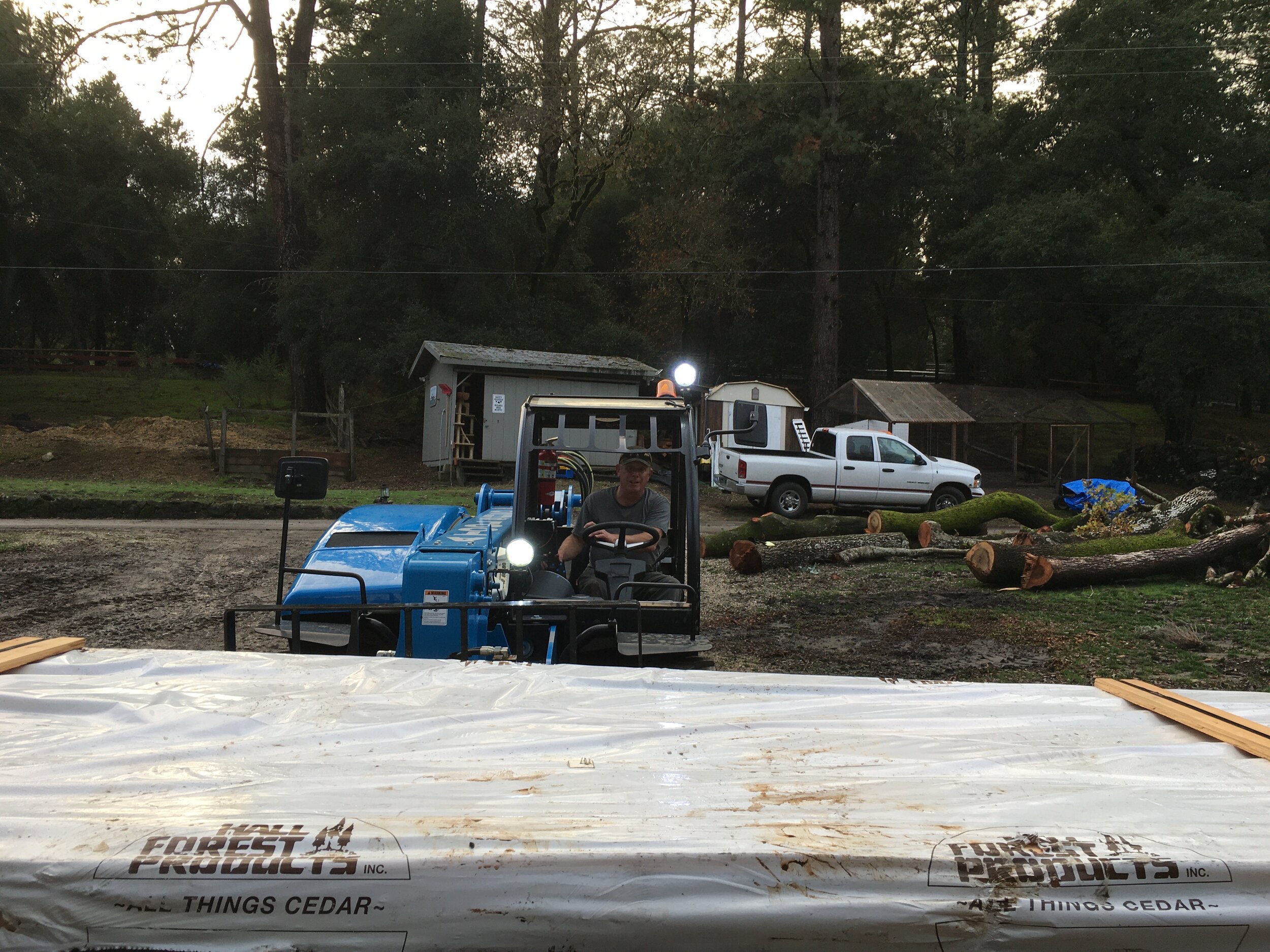 San Lorenzo Lumber trans-shipped the individual pallets up to the farm.
