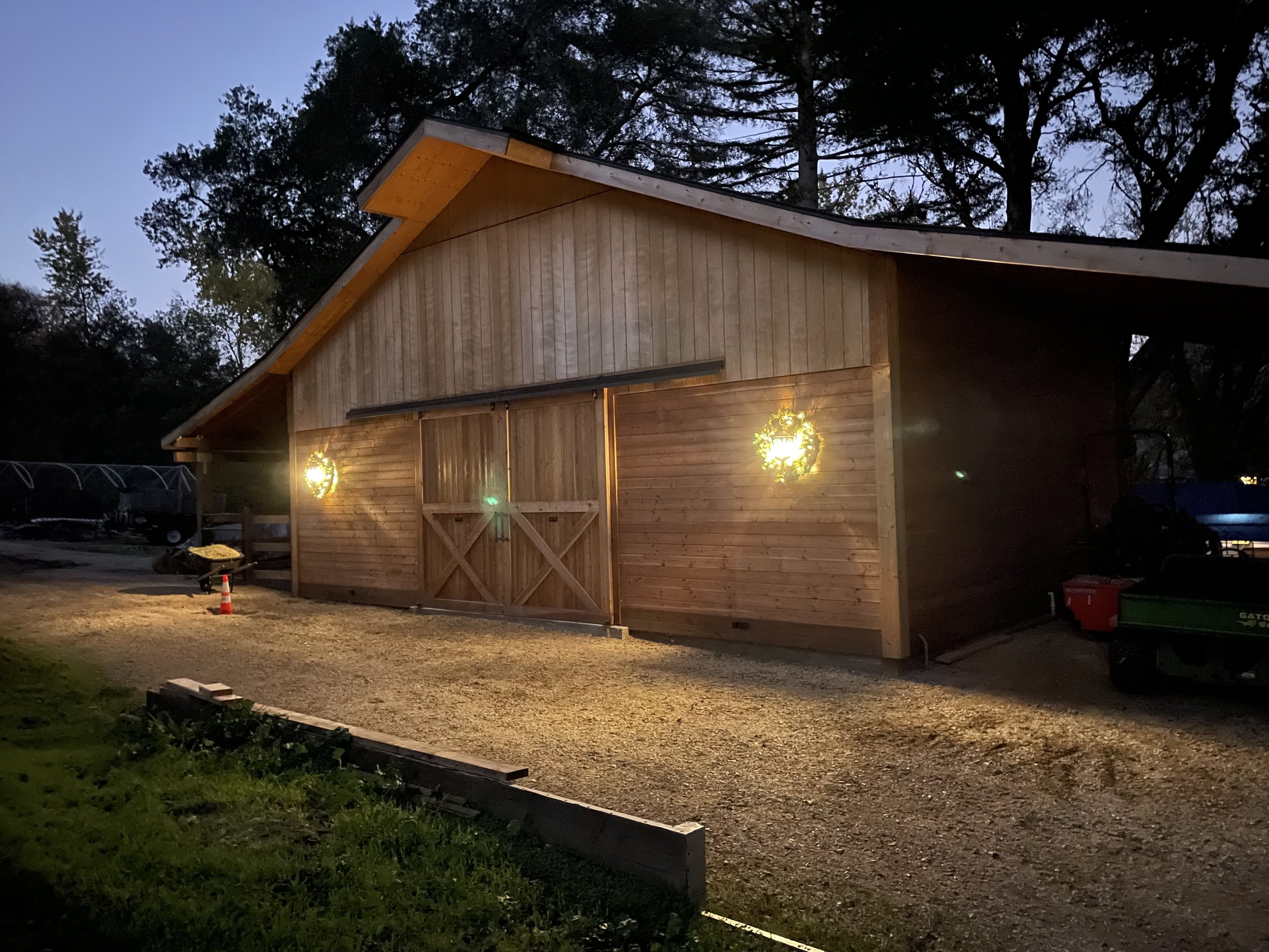 Christmas wreaths on the outdoor carriage lights