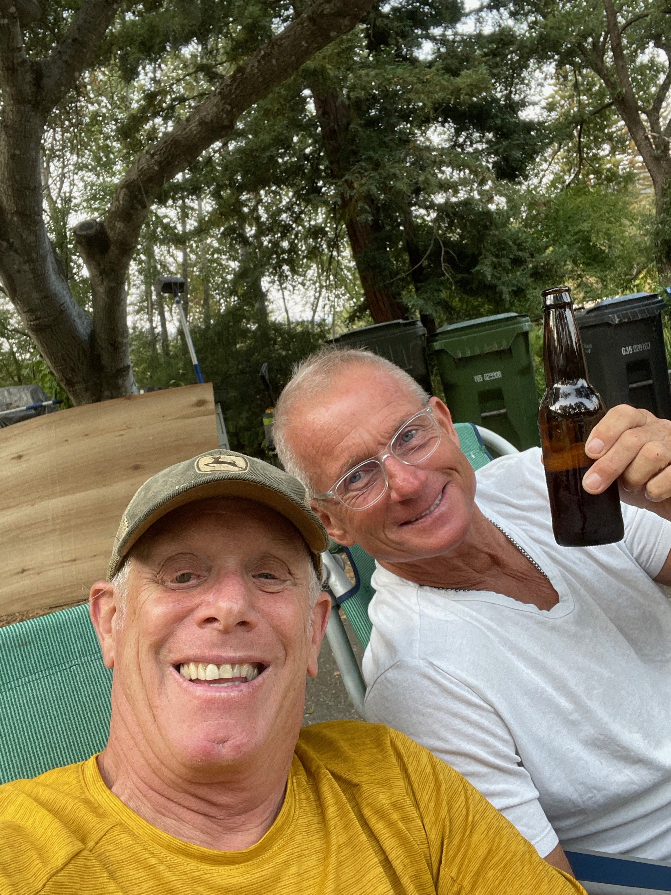 Brother Monte and I enjoying a Proficiency Pilsner that I brewed up a few months back