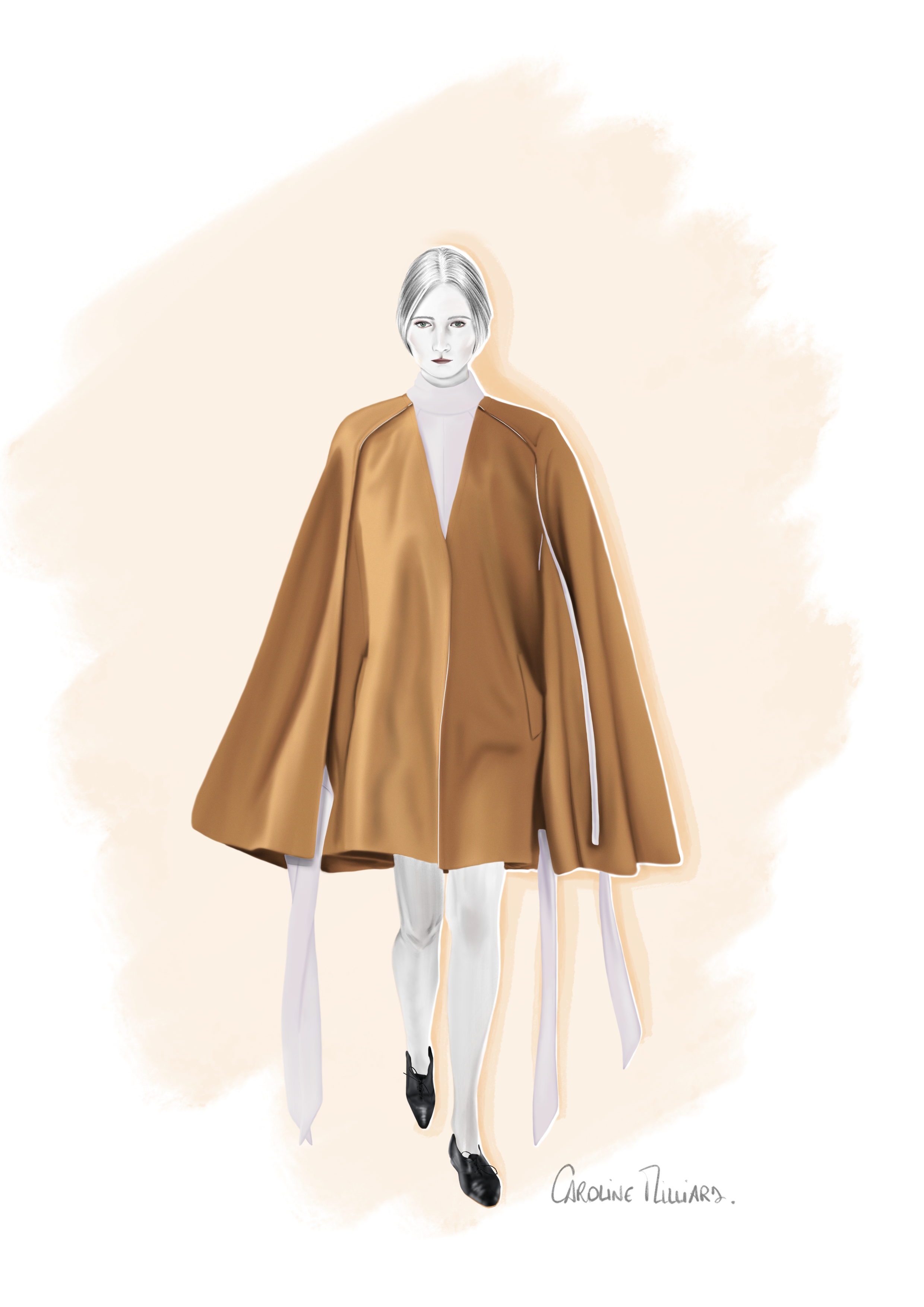Carolina Herrera, Fall Winter 2020. Beautiful lighting and texture on this fashion illustration