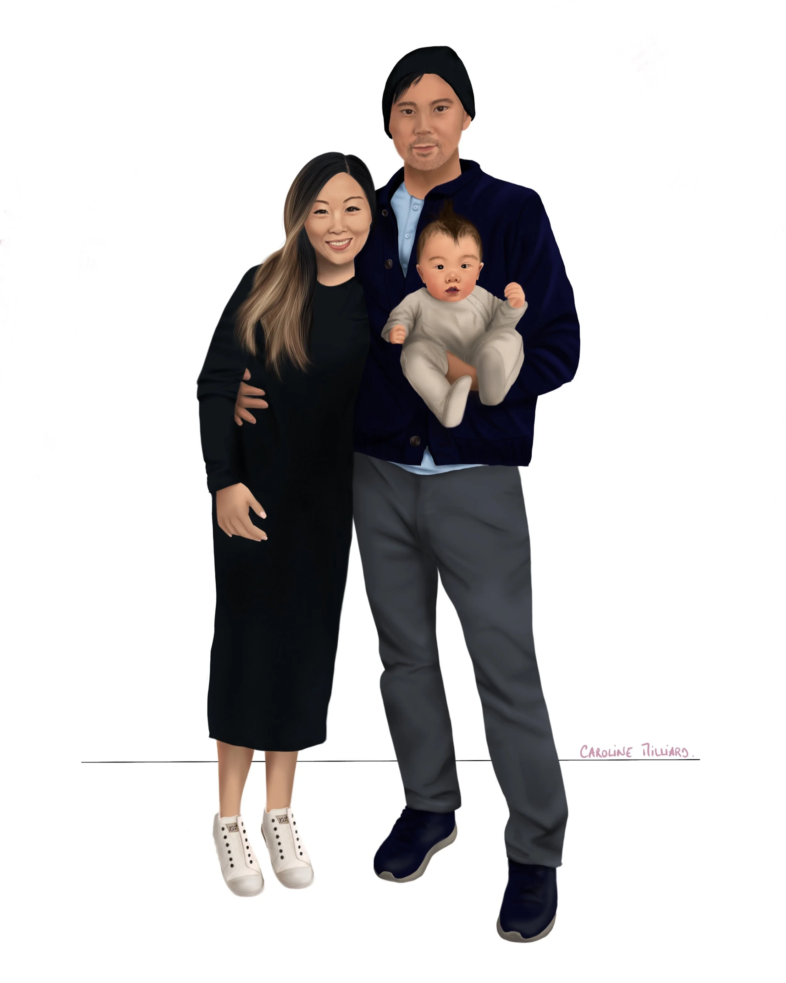 Sweet family, a gift illustration for a couple and their baby boy 