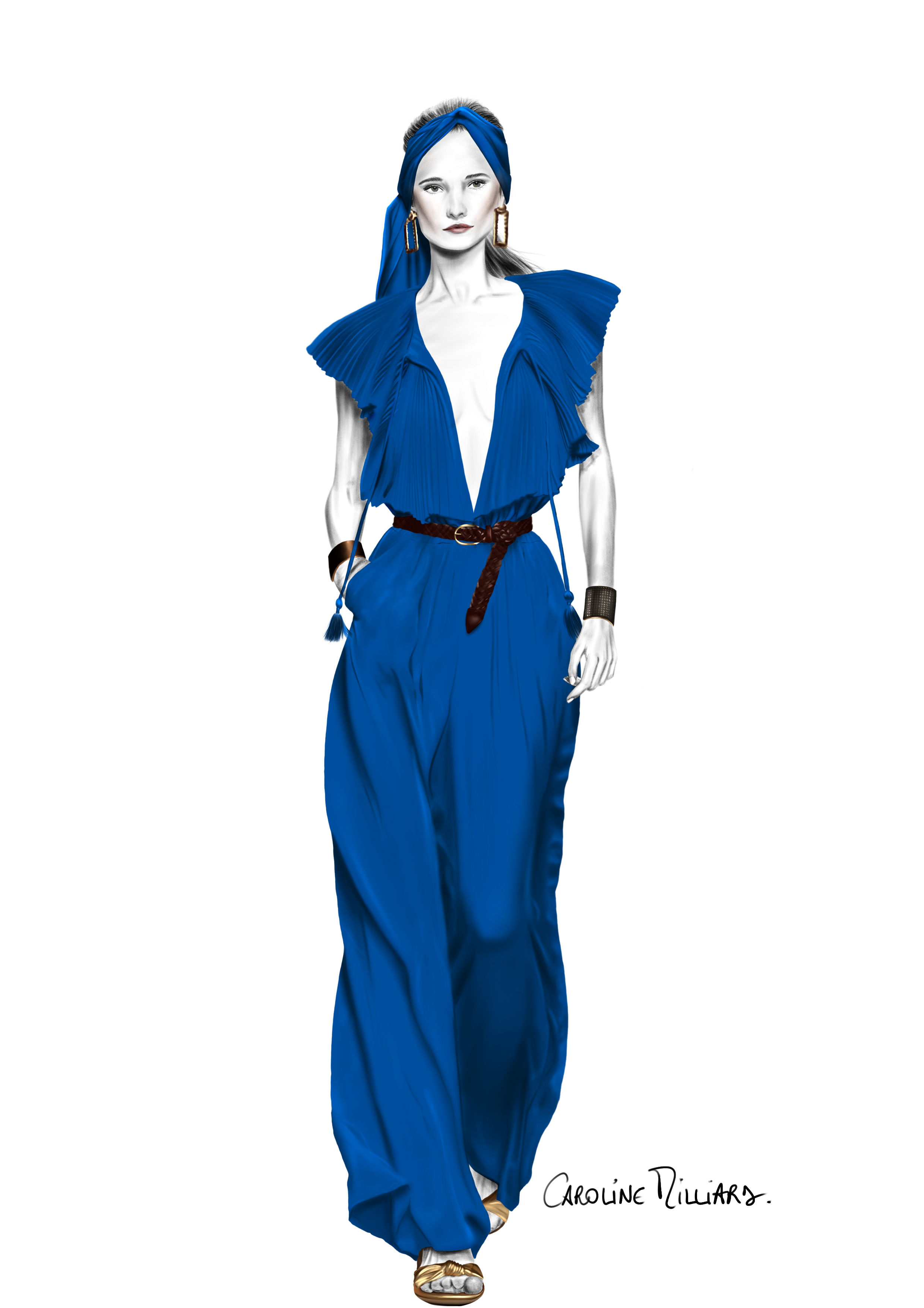 Summer Look by Luisa Spagnoli Ready to Wear 2020. Fashion illustration. Realistic clothes rendering. 