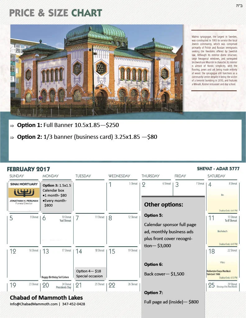 Jewish Calendar — Chabad Mammoth