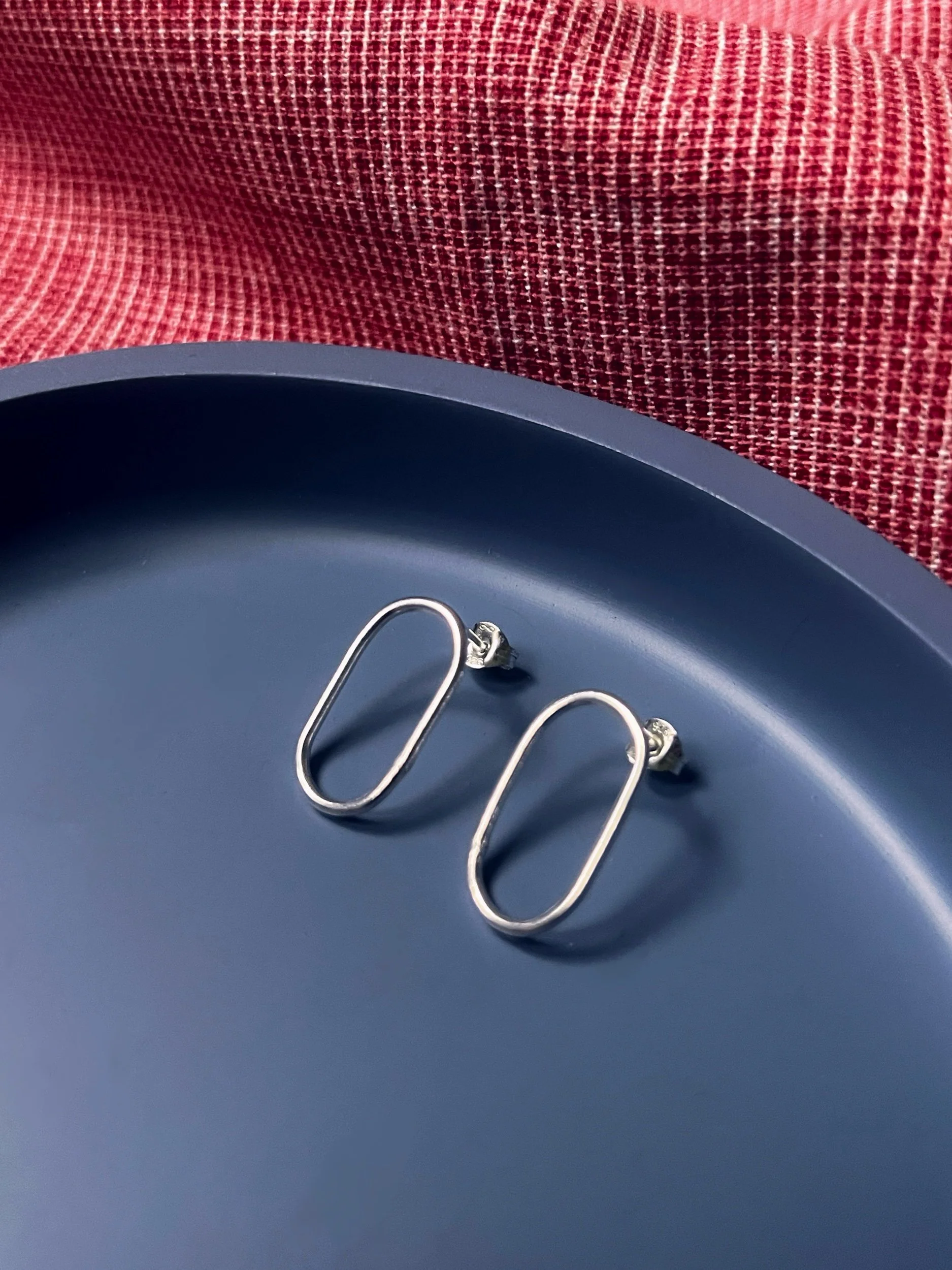 Silver Wire Oval Studs