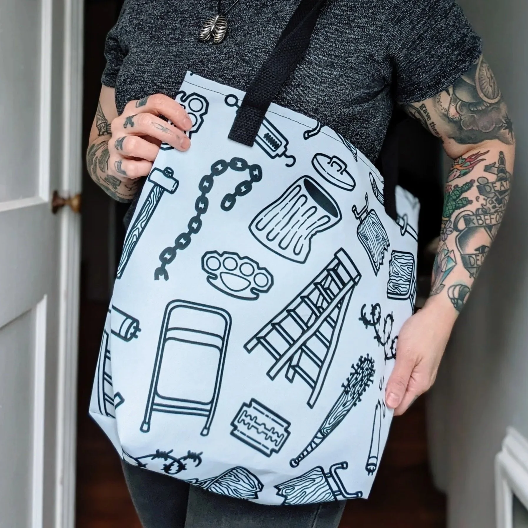 "Foreign Objects" all-over print tote bag
