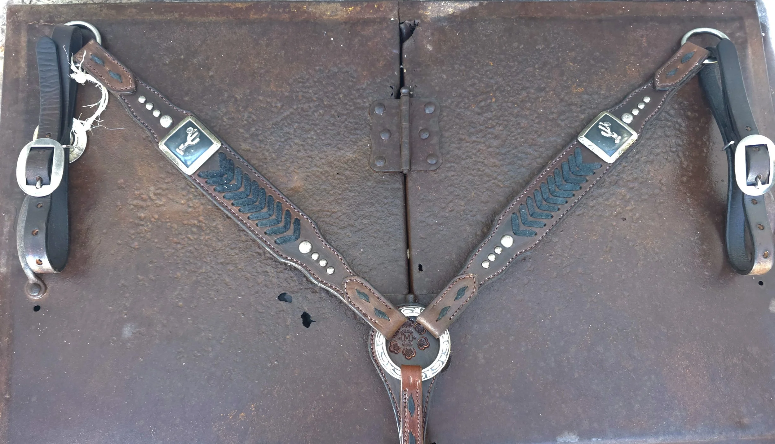 Black Arrow Lacing with CM Custom Silver and Iron Cactus Conchos