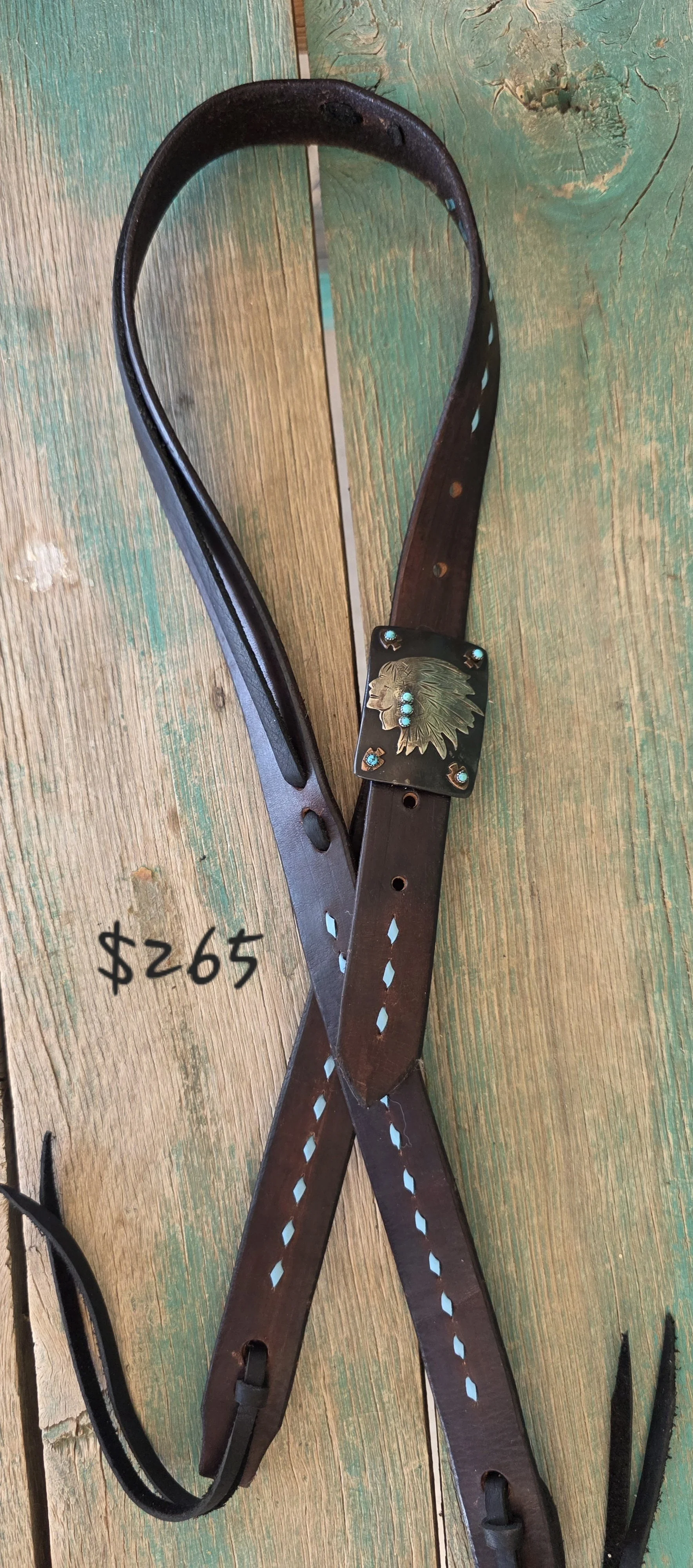 Show Brown Single Ear Headstall with CM Custom Indian Chief Concho