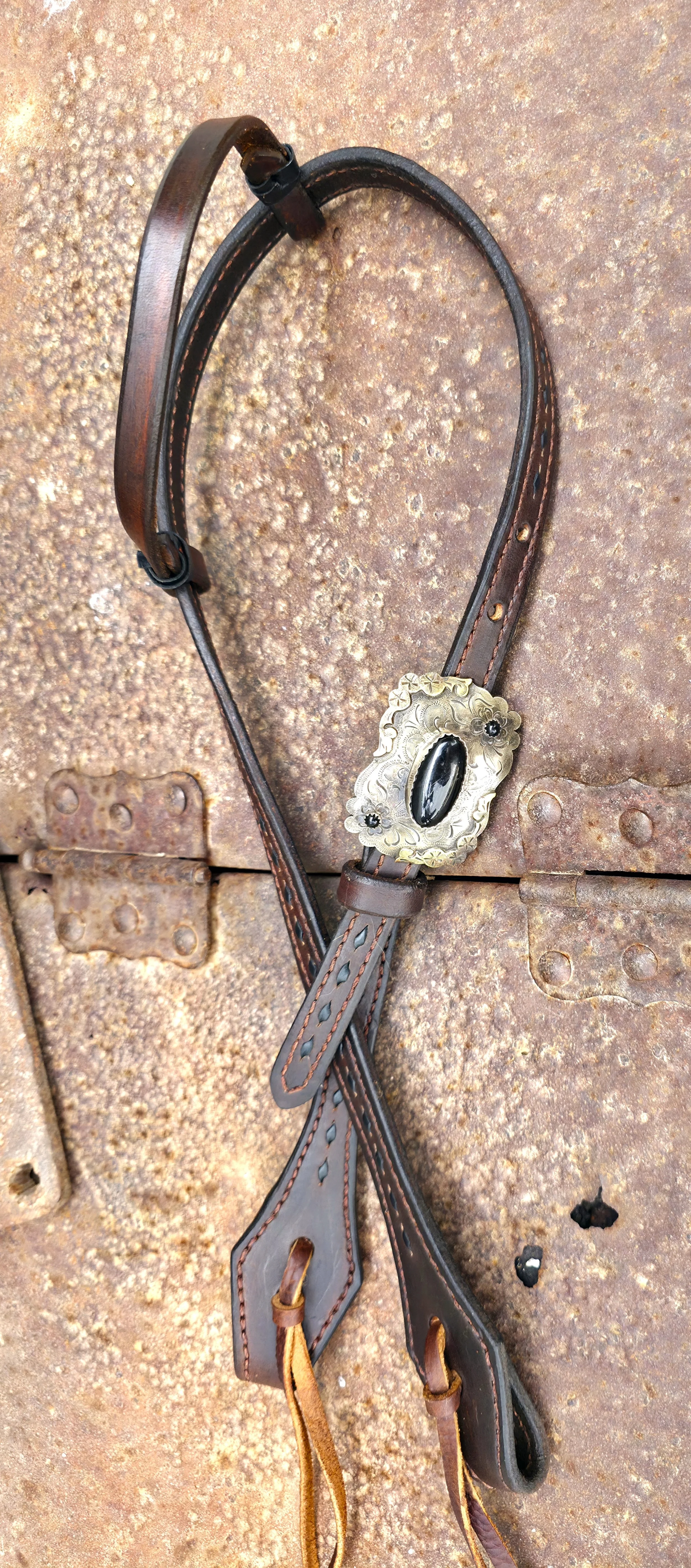 Single Ear Headstall with Custom CM Etched Silver and Brass Buckle with ...