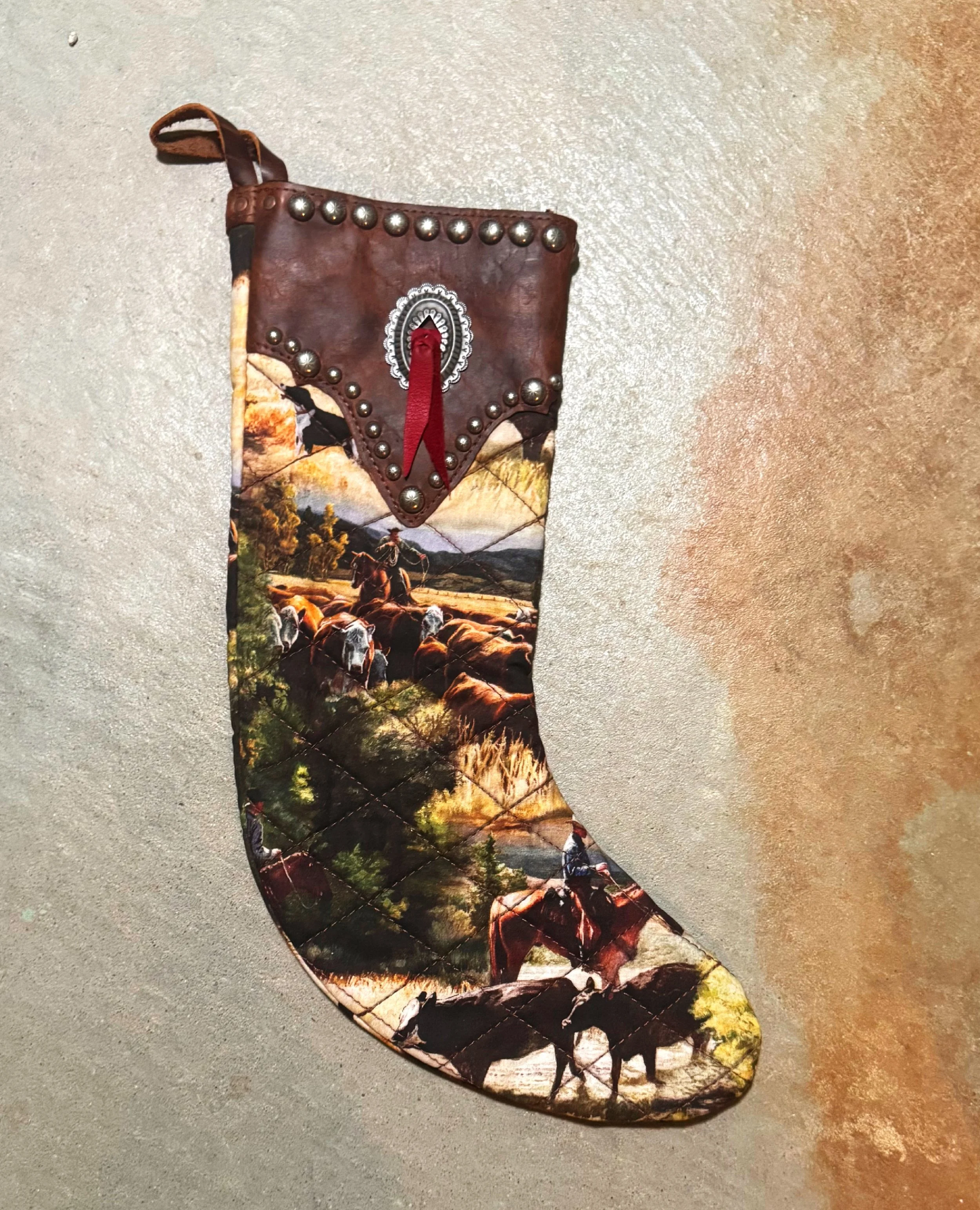 Brown Leather with Rustic Ranchy Theme and Antique Nickel Concho