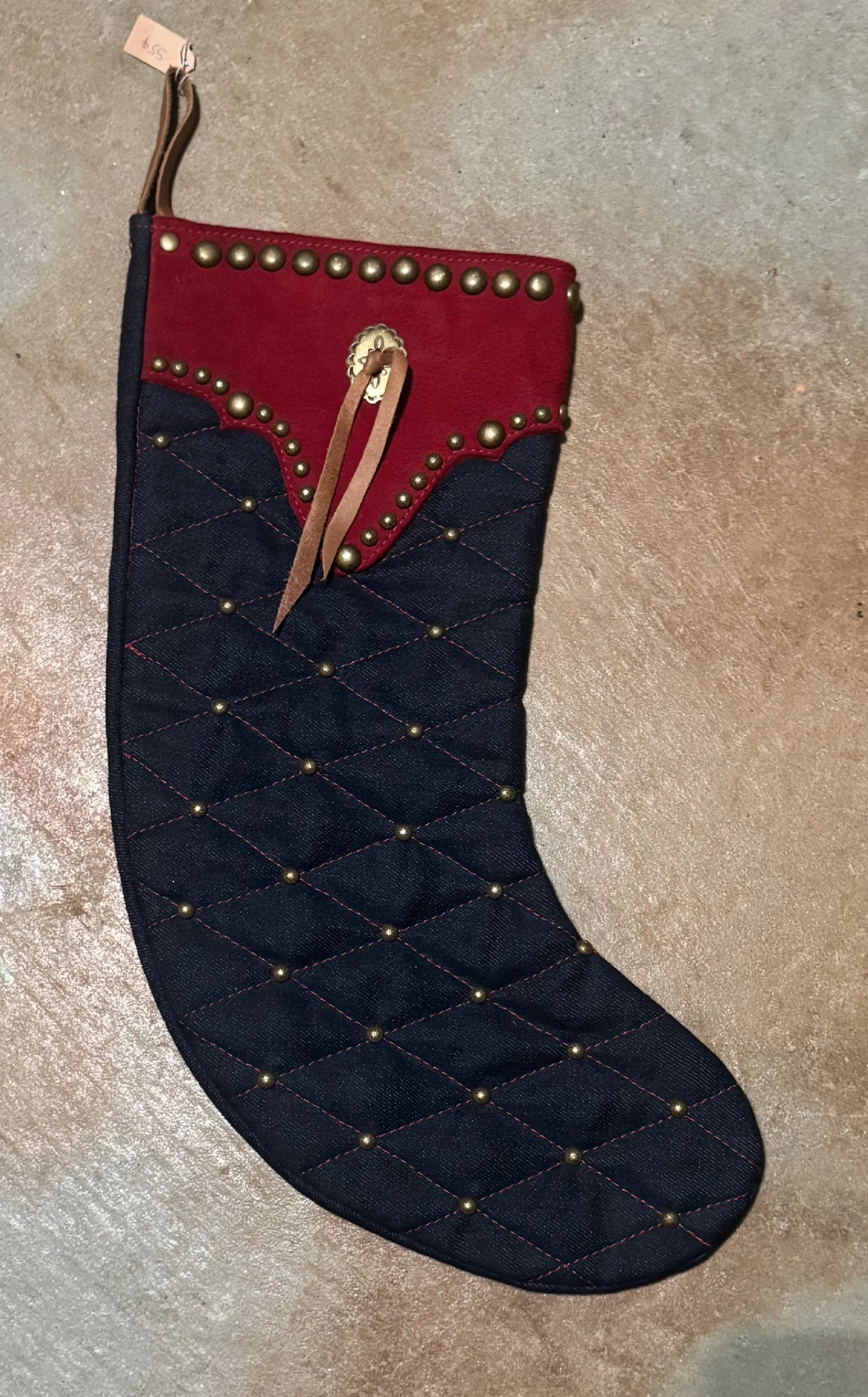 Quilted Denim with Red Leather and Brass Accents