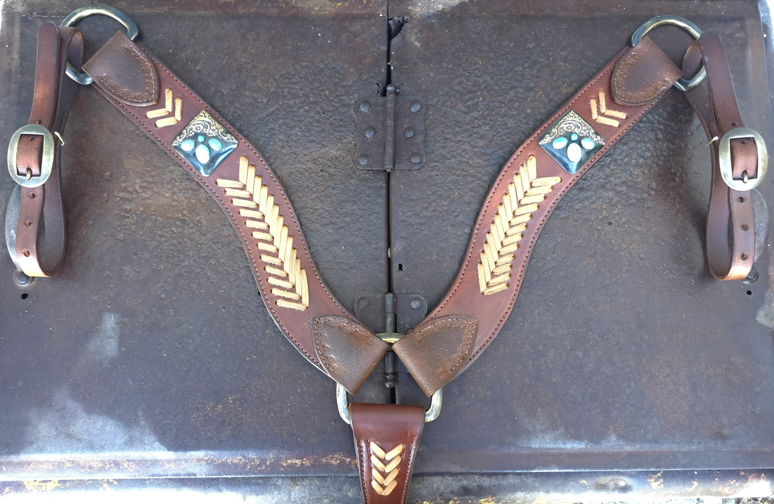 Roping Style with CM Custom Iron Conchos with Turquoise and Brass
